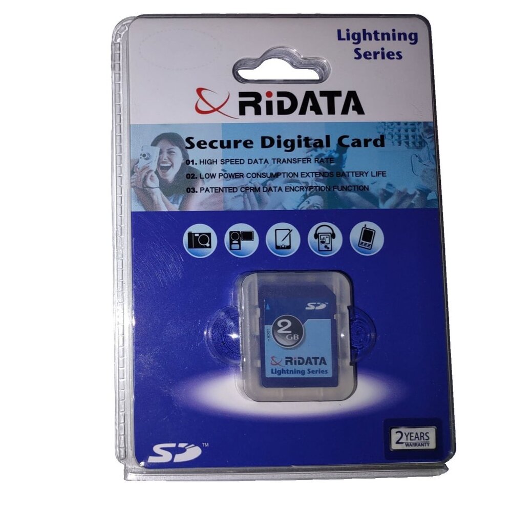 RiData 2 GB Secure Digital SD Card High Speed Lightning Series Vintage